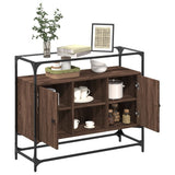 Sideboard with Glass Top Brown Oak 98x35x81 cm Engineered Wood 846073