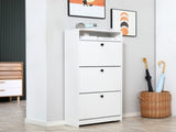 Narrow Shoe Cabinet with 3 Flip Doors, 14-18 Pairs Shoe Cupboard with Open Shelf for Slim Hallway T3398P342239