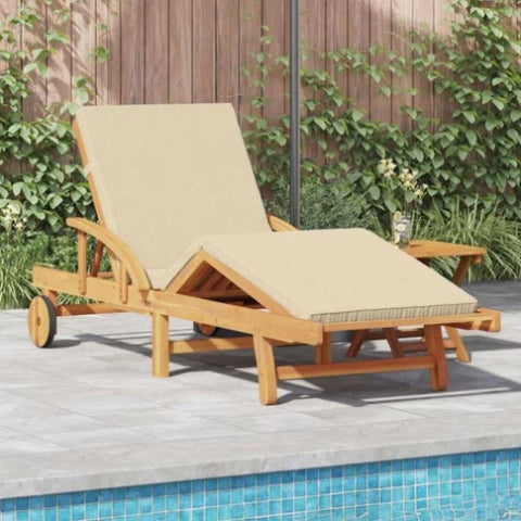 Sun Lounger Reclining Beige 200 x 67 x 84cm Solid Acacia wood 4105529