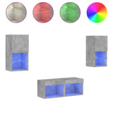 4 Piece TV Wall Cabinets with LED Lights Concrete Grey 3216572
