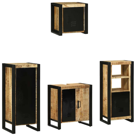Bathroom Furniture Set with Shelf 4 pcs Brown Solid Mango Wood 3305652