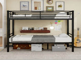 Black reinforced metal bunk bed with iron art on top and bottom, dormitory/children's room double W3987P434159
