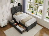 3ft Single Upholstered Bed with Rivet Design and Charging Station, Two Storage Drawers, Adjustable N652P412012G