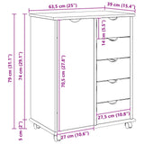 Rolling Cabinet Grey 63.5 x 39 x 79 cm Solid Pine Wood 42028362