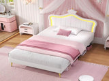 3ft Single Upholstered Bed with LED Adjustable Crown Shape Headboard, PU Leather Bed Frame with N652P265845W