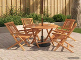 5 Piece Folding Garden Bistro Set Natural Solid Teak Wood 3434112
