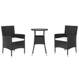 3 Piece Garden Bistro Set with Cushions Black Poly Rattan 3187440