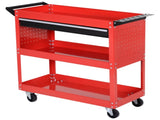 3-Tier Tool Trolley Cart Storage Shelf Roller Cabinet DIY Box Garage Workshop with Drawer Red T3398P344479