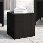 ZNTS Side Table Black 40x37x40.5 cm Poly Rattan and Tempered Glass 319388