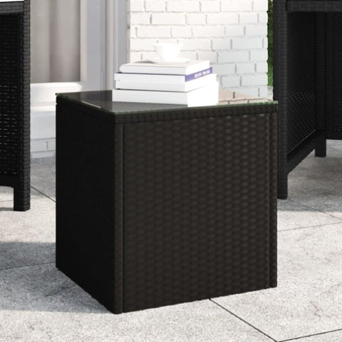 ZNTS Side Table Black 40x37x40.5 cm Poly Rattan and Tempered Glass 319388