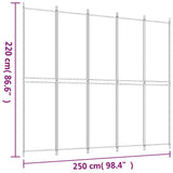 5-Panel Room Divider Black 250x220 cm Fabric 350253