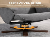 Linen Swivel Recliner Chair with Footstool, Upholstered Reclining Armchair with Wooden Base for T3398P344144