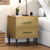 Bedside Cabinet with Metal Legs Brown Solid Wood Pine OSLO 350973