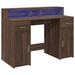 Desk with LED Lights Brown Oak 120x55x91 cm Engineered Wood 3309417