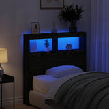 Headboard Cabinet with LED Black Oak 100x17x102 cm 863127