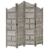 Hand carved 4-Panel Room Divider Grey 160x165 cm Solid Mango Wood 285328