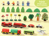 100 Piece Wooden Train Set for Kids 3 Years with Track, Crane, Battery Operated Train T3398P422463
