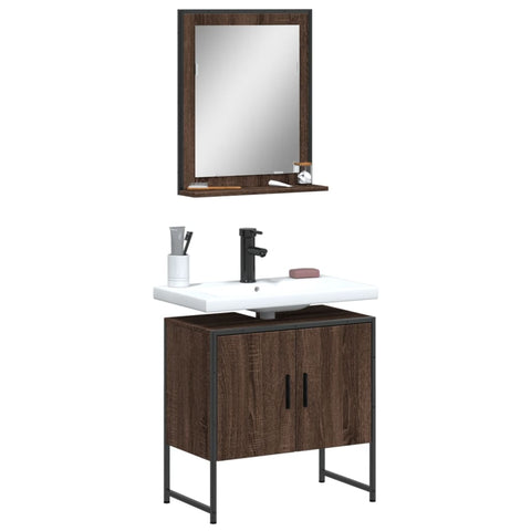 ZNTS 2 Piece Bathroom Cabinet Set Brown Oak Engineered Wood 3214338