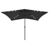 Garden Parasol with LEDs and Steel Pole Black 2x3 m 313792