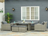 6 Pieces PE Rattan Garden Furniture Set with Three-seat, Armchairs and Footstools, Aluminium Patio T3398P319995