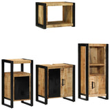 Bathroom Furniture Set 4 pcs Brown and Black Solid Mango Wood 3305658