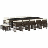 15 Piece Garden Dining Set with Cushions Brown Poly Rattan 3210813