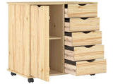 Rolling Cabinet Brown 63.5 x 39 x 79 cm Solid Pine Wood 42032393