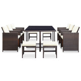 ZNTS 11 Piece Outdoor Dining Set with Cushions Poly Rattan Brown 42602