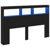 Headboard Cabinet with LED Black Oak 160x17x102 cm 863133
