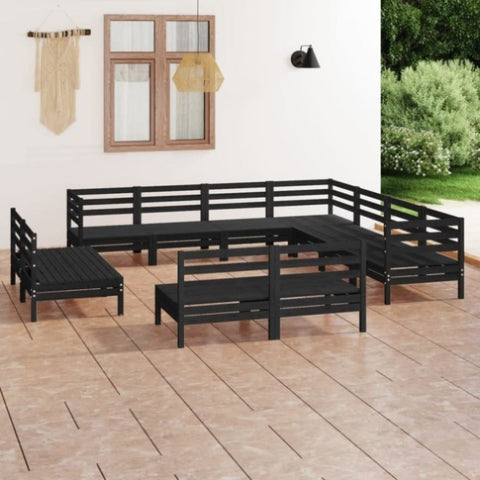 ZNTS 11 Piece Garden Lounge Set Solid Wood Pine Black 3083158