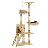 Cat Tree with Sisal Scratching Posts 138 cm Beige Paw Prints 170581