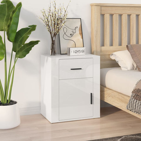 ZNTS Bedside Cabinet High Gloss White 50x36x60 cm Engineered Wood 816722