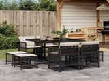 9 Piece Garden Dining Set with Cushions Black Poly Rattan 3210954