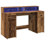 Desk with LED Lights Old Wood 140x55x91 cm Engineered Wood 3309427