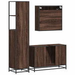 ZNTS 3 Piece Bathroom Furniture Set Brown Oak Engineered Wood 3301134