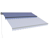 Manual Awning with Solar LED 4.5 x 3 m Blue and White Stripe 3051270
