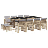 13 Piece Garden Dining Set with Cushions Beige Poly Rattan 3210804