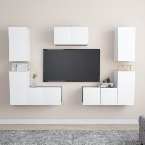 7 Piece TV Cabinet Set White Engineered Wood 3078671