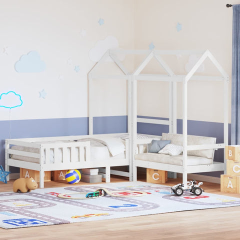 Bed and Bench Set with Roof without Mattress White 75x190 cm Small Single 3282184