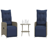 Reclining Garden Chairs 2 pcs with Table Grey Poly Rattan 365709