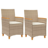 Garden Chairs with Cushions 2 pcs Beige Poly Rattan&Solid Wood 368722
