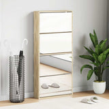 Shoe Cabinet 4-Layer Mirror Oak 63x17x134 cm 273935