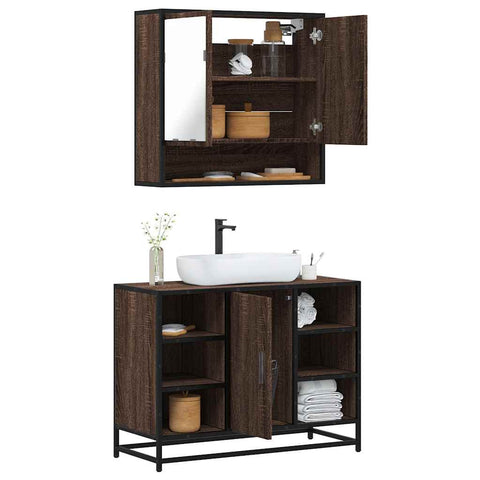 ZNTS 2 Piece Bathroom Furniture Set Brown Oak Engineered Wood 3300944