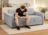 Two-Seater Velvet-Feel Sofa Bed - Grey T3398P424907