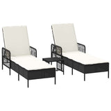 Sun Lounger Reclining 3 pcs Black and Cream White Poly Rattan 365432