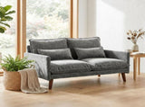 2 Seater Sofa, Loveseat Sofa with Spring Cushions, Wide and Deep Seat, Wood Legs, Grey T3398P552549