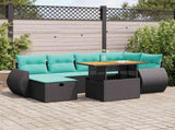7 Piece Garden Sofa Set with Cushions Grey Poly Rattan Acacia 3328058