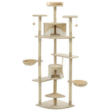 Cat Tree with Sisal Scratching Posts 203 cm Beige and White 170527