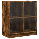Side Cabinet with Glass Doors Smoked Oak 68x37x75.5 cm 836382