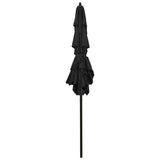 313850 3-Tier Garden Parasol with Aluminium Pole Black 2x2 m